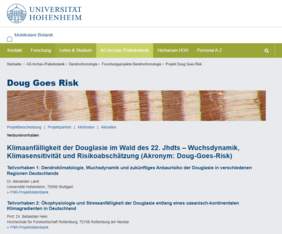 Informationen rund um das Waldklimafonds-Projekt „Doug-Goes-Risk“ lassen sich auf der Projektseite abrufen. Quelle: Webseite Universität Hohenheim